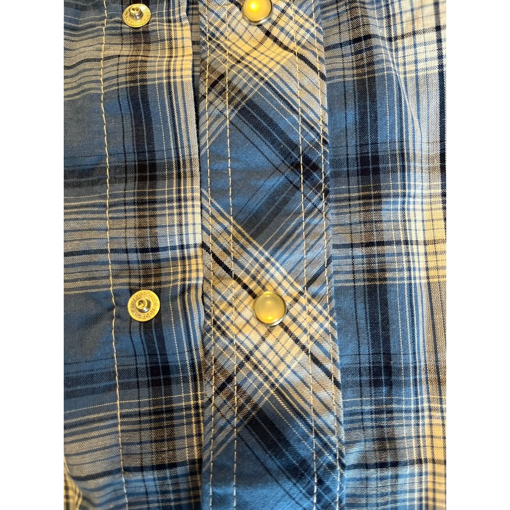 Wrangler‎ Western Shirts Mens Blue Plaid Short Sleeve Snap Front Cowboy Shirt M - Picture 4 of 5